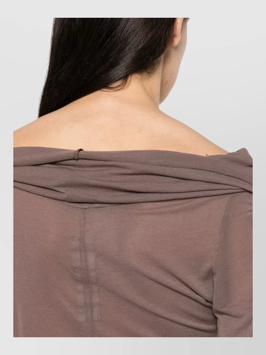 Rick Owens Silk Blend Draped Off-Shoulder Long-Sleeve Top