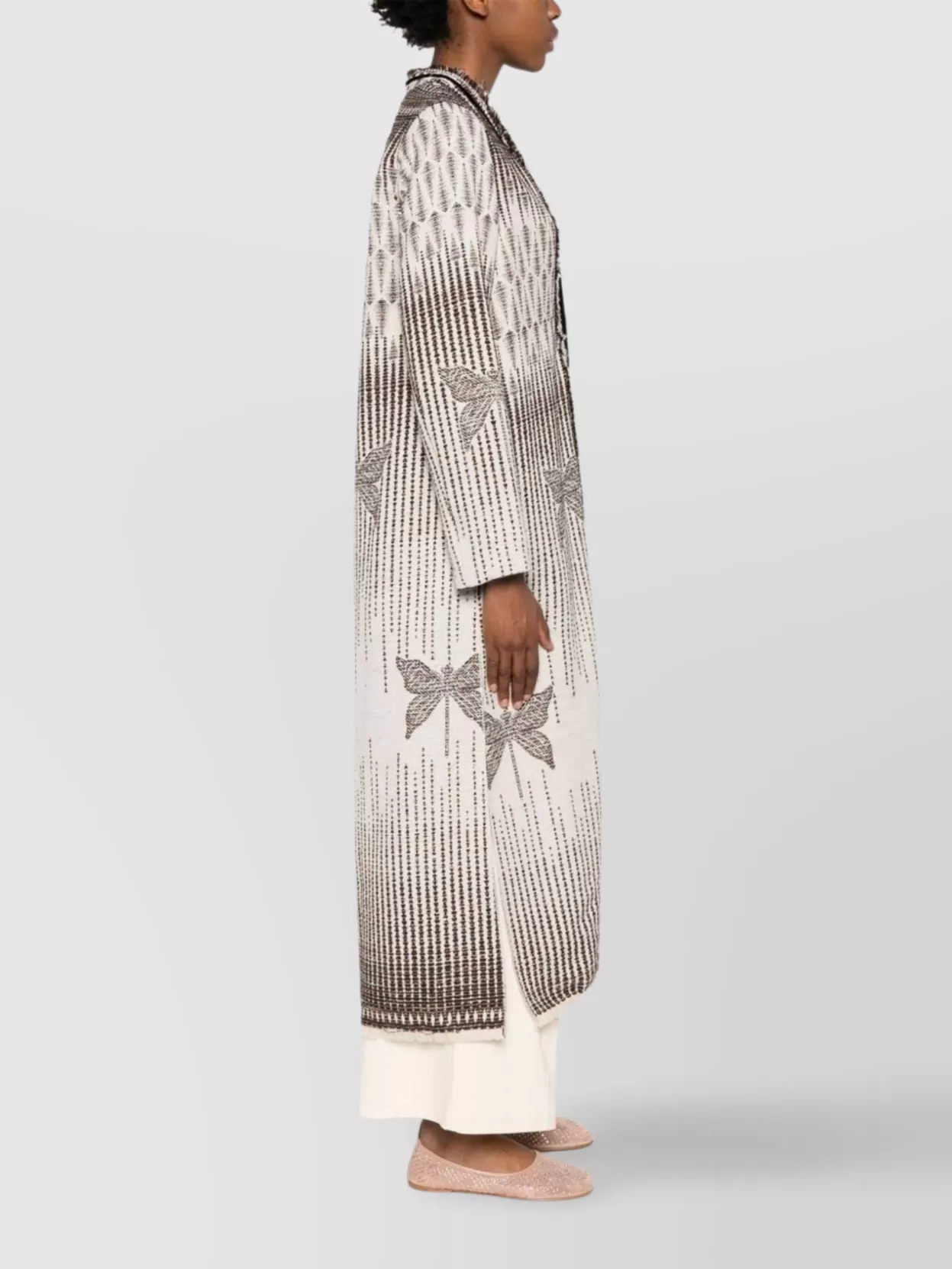 Forte Forte Textured Longline Coat Featuring Side Slits In Neutral