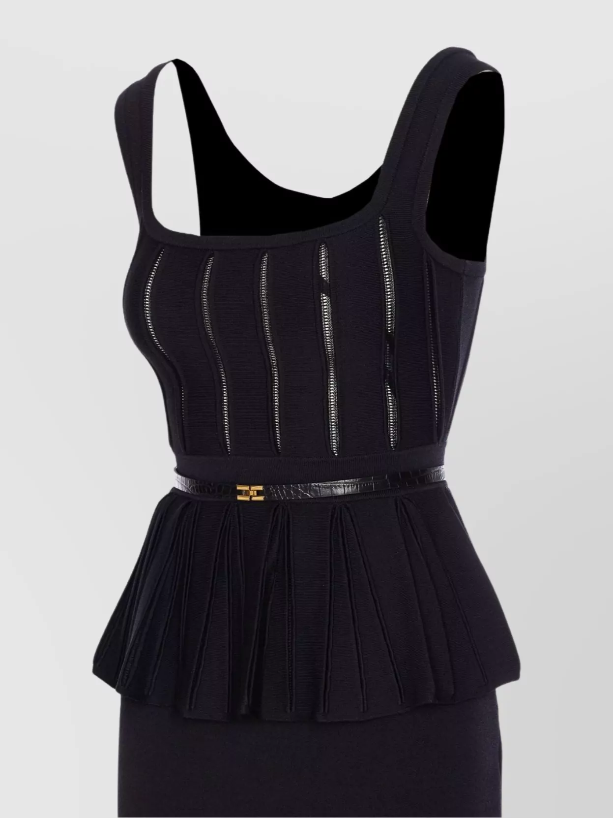 Elisabetta Franchi Red Carpet Pleated-peplum Knit Maxi Dress In Black