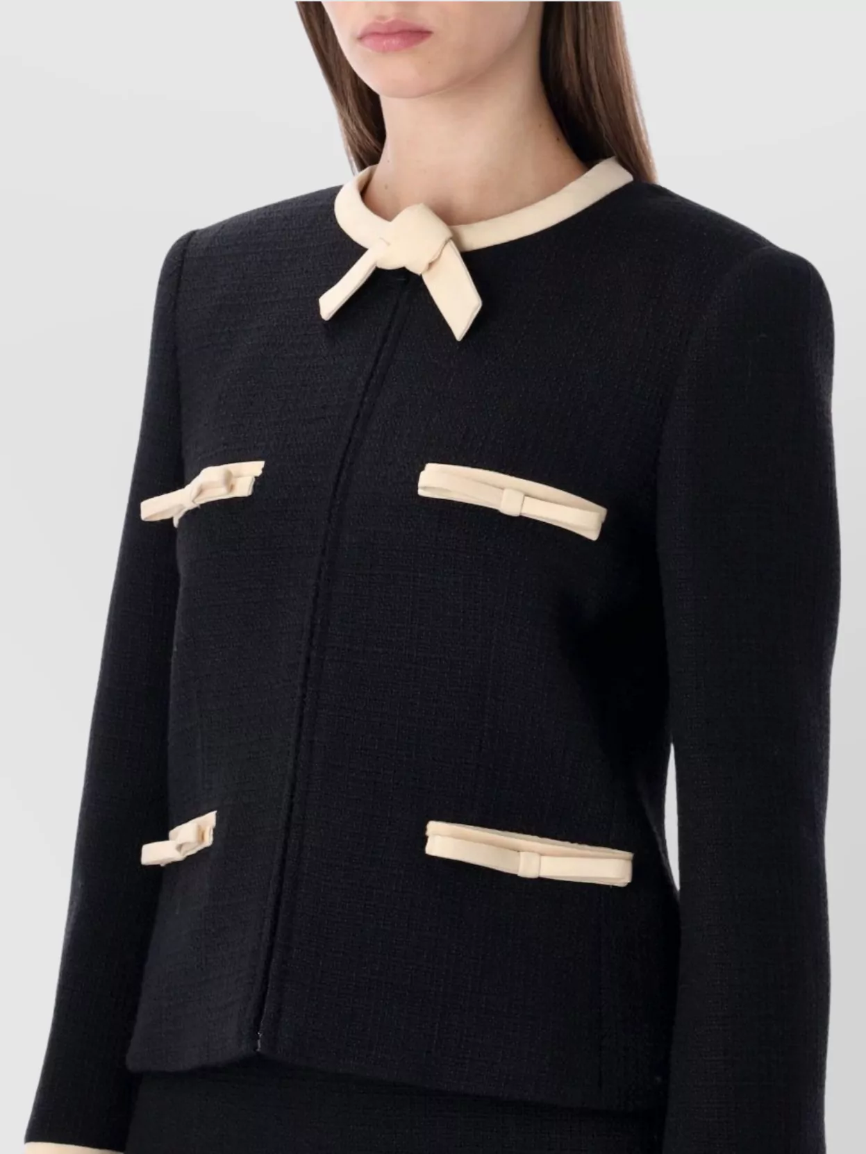 Valentino Garavani Short Wool Tweed Jacket With Bows In Black