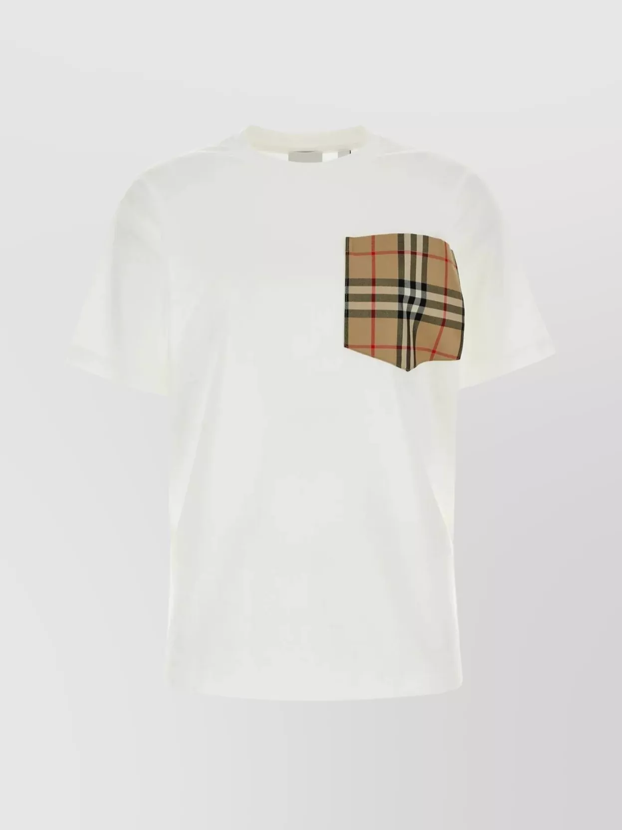 Shop Burberry Cotton T-shirt With Checkered Pocket Detail In Beige