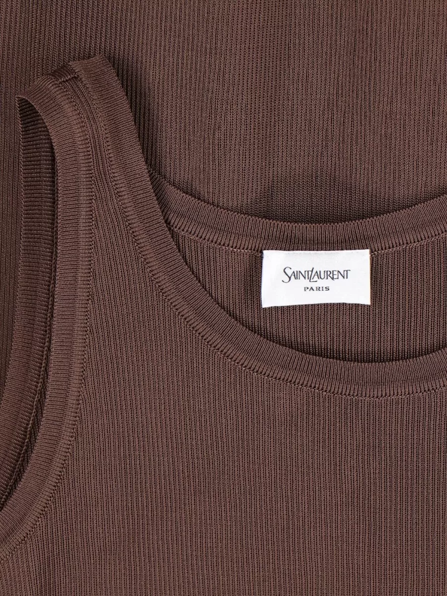 Saint Laurent Sleeveless Scoop Neck Ribbed Maxi Dress