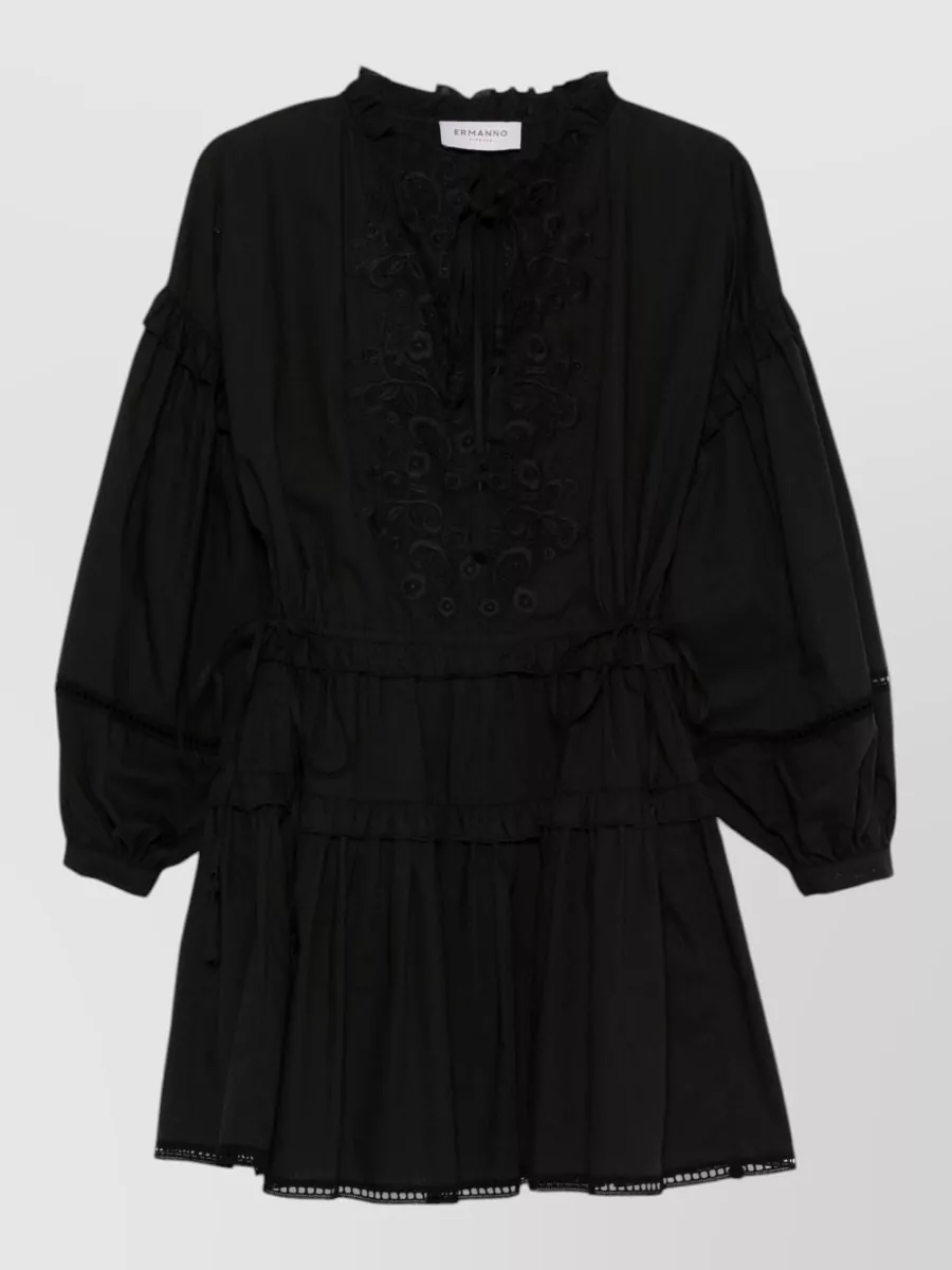 Ermanno Firenze Cotton Lace-Detail Ruffled Mini Dress