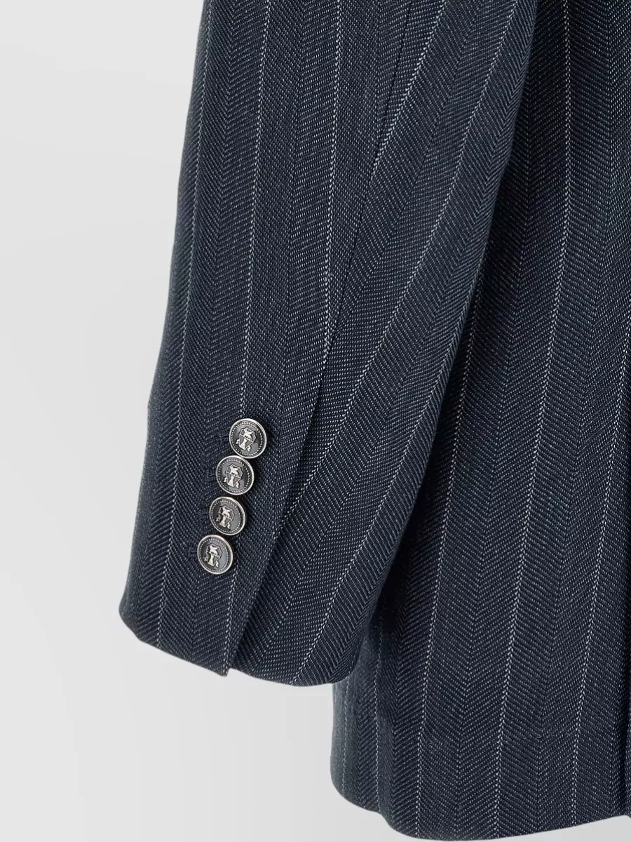 Brunello Cucinelli Silk Hemp Pinstriped Single-Breasted Blazer