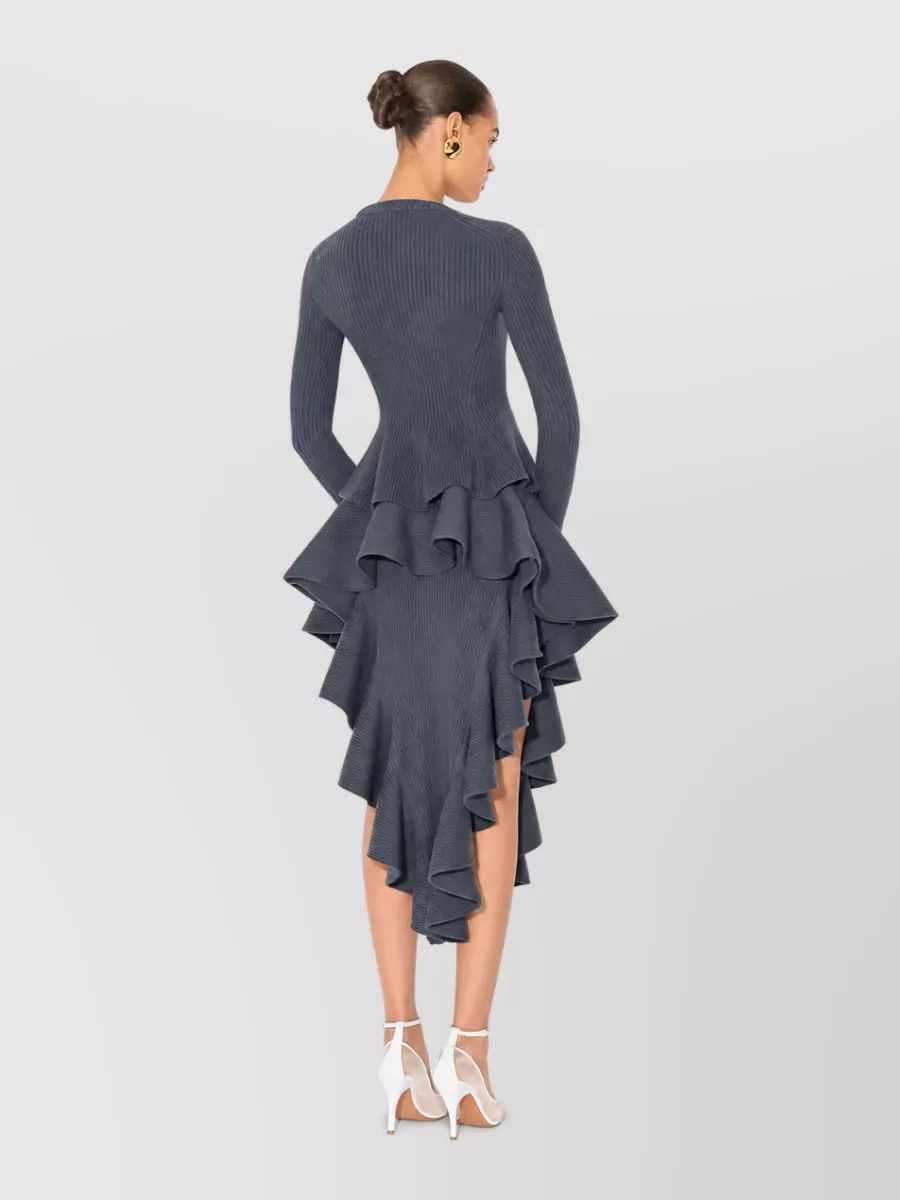 Alaïa Ribbed Peplum Long-Sleeve Top