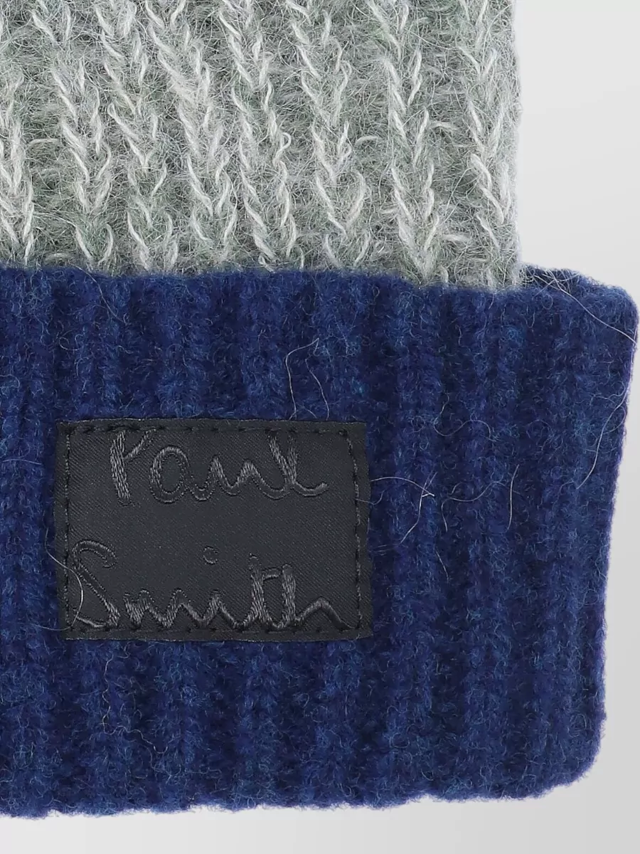 Paul Smith Folded Cuff Ribbed Striped Knit Hat
