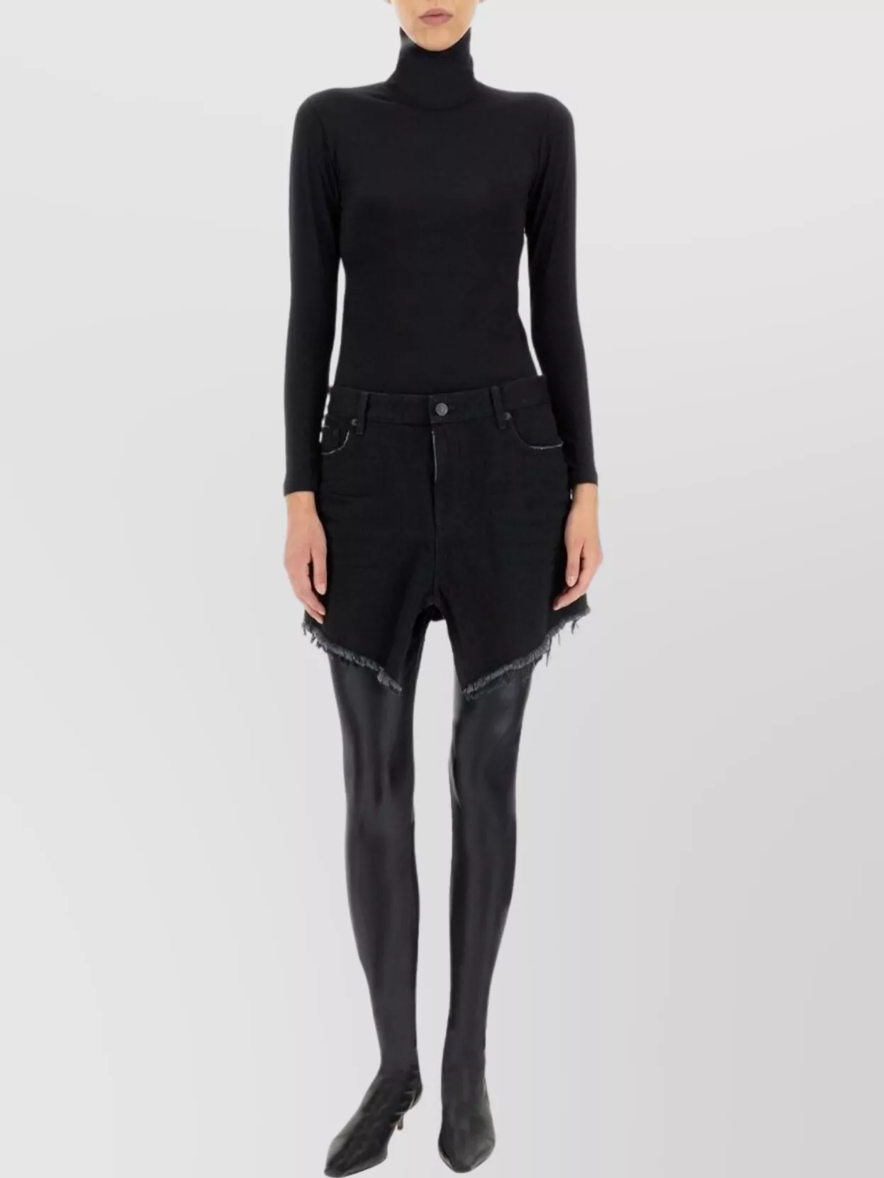 Balenciaga High Waist Japanese Denim Mini Skirt In Black