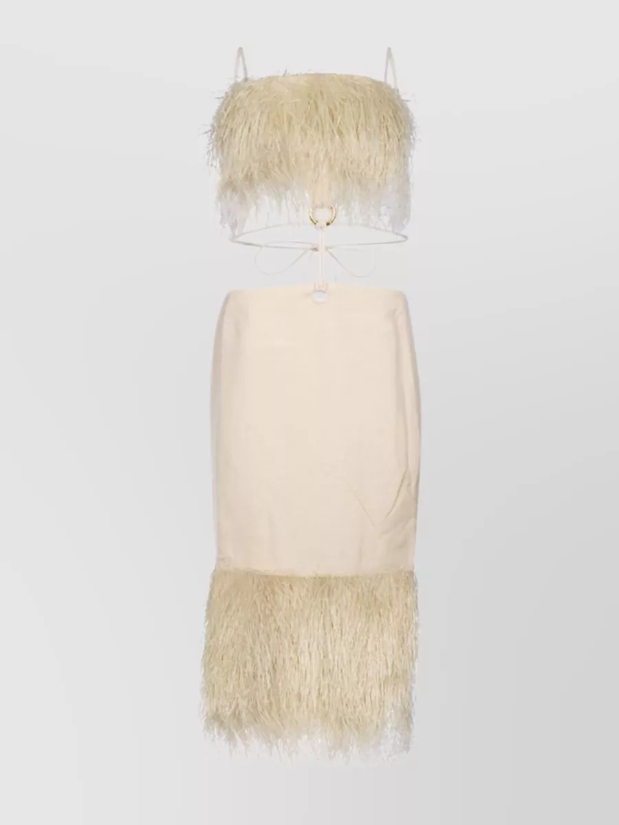 Shop Jacquemus Feather Trim Spaghetti Strap Dress In Pastel