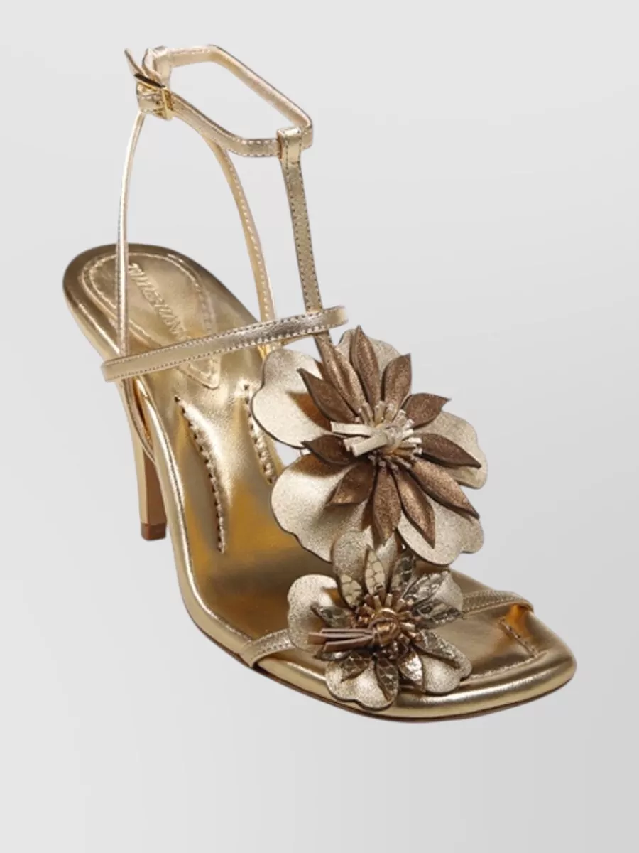 Zimmermann Leather Floral Appliqué High-Heel Sandals