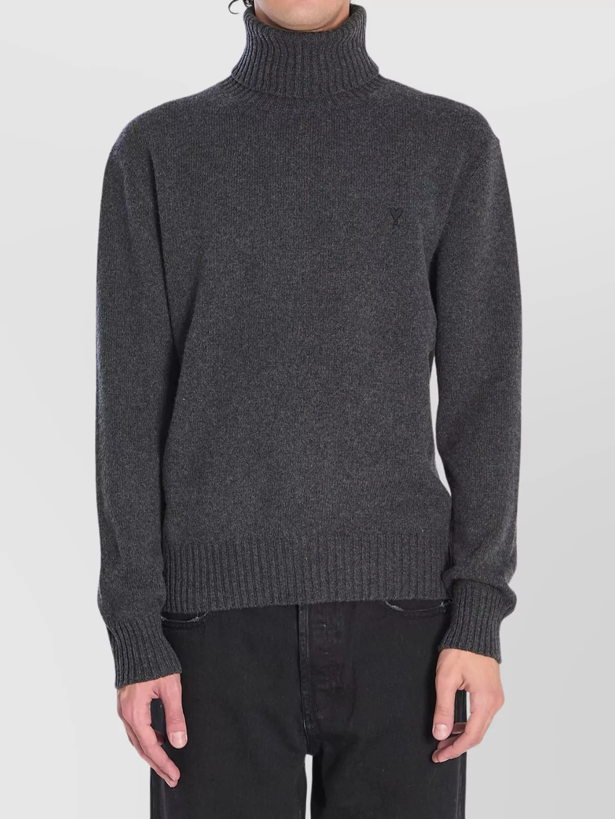 Ami Alexandre Mattiussi Ami Paris Charcoal Cashmere Blend Sweater In Gray