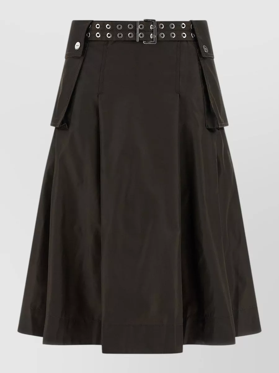 Ganni duchesse nylon pleated midi a-line skirt