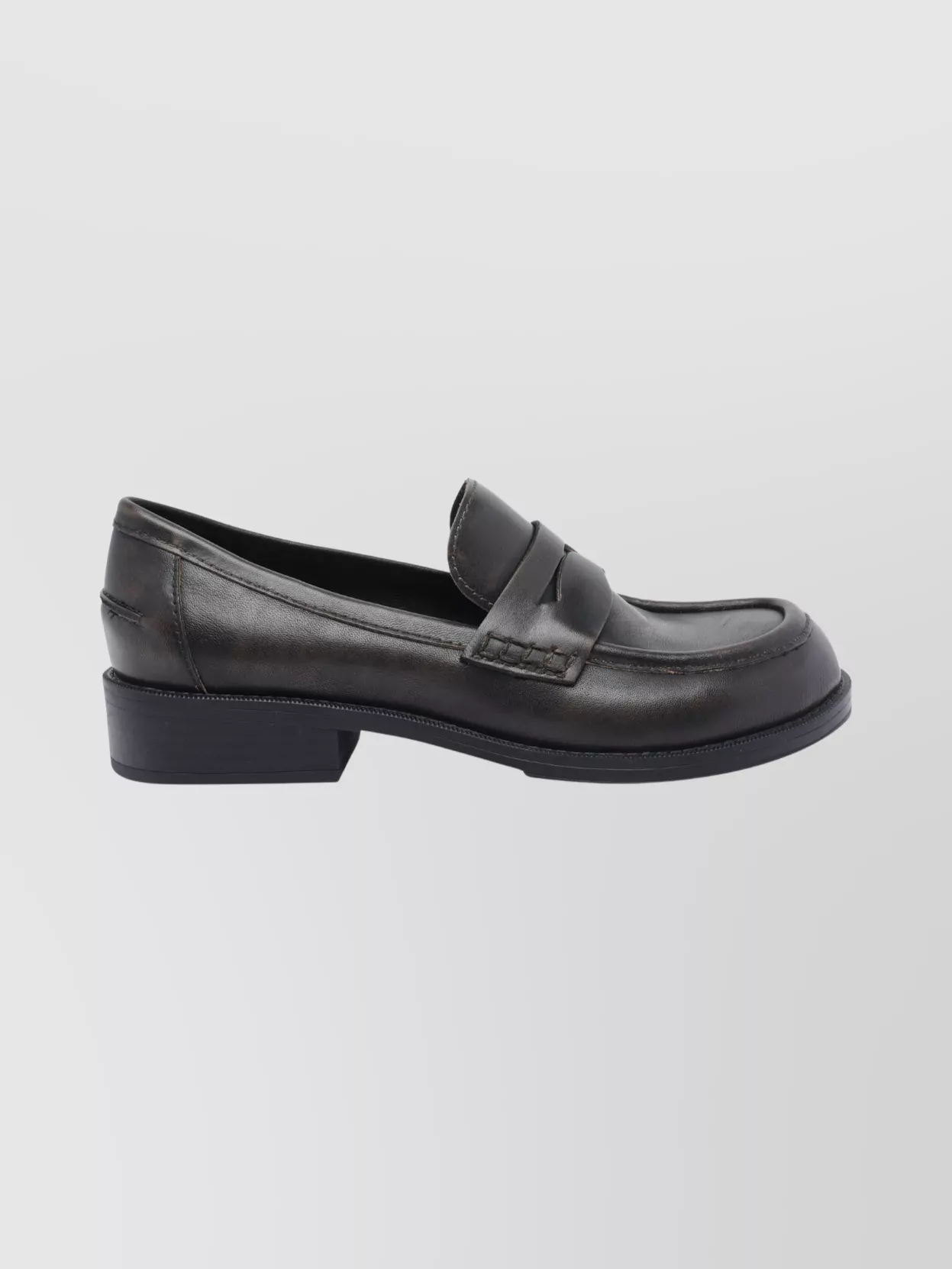 Ash Leather Round Toe Loafers With Stitch Detail