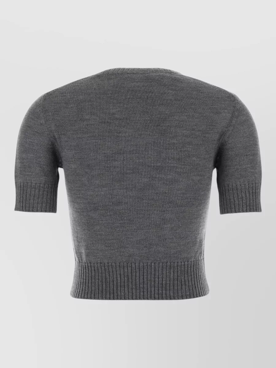 Jil Sander Ribbed Hem And Cuff Wool Crew Neck Top In Gray