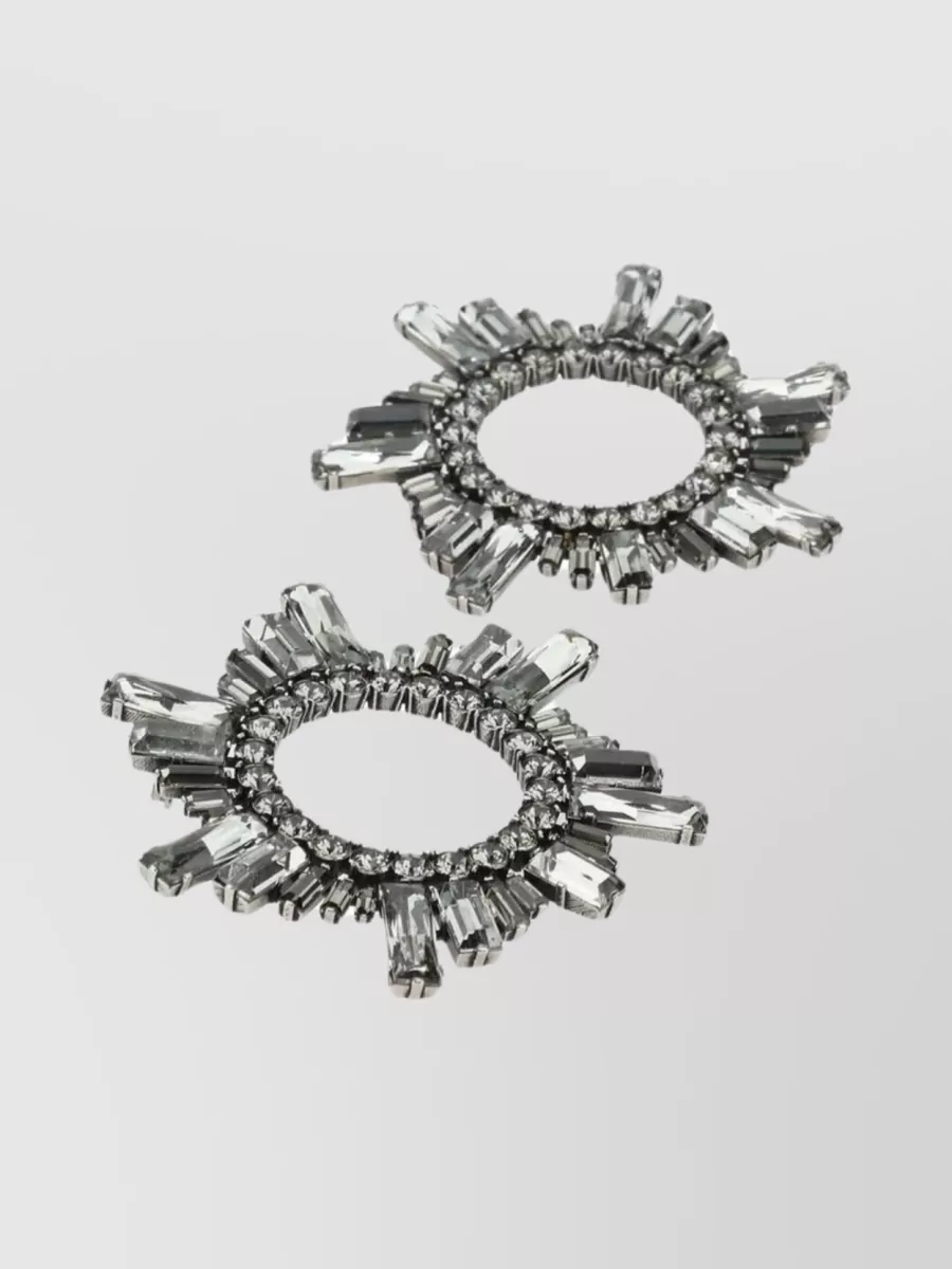 Shop Amina Muaddi Embellished Jewel Crystal Earrings In Grey