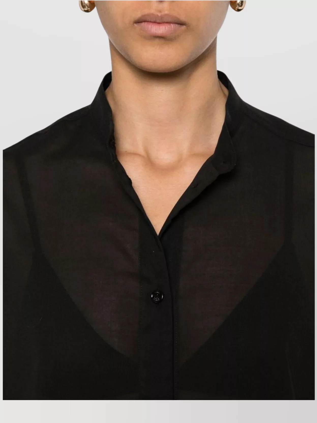 Totême Sheer Mandarin Collar Long Sleeve Top