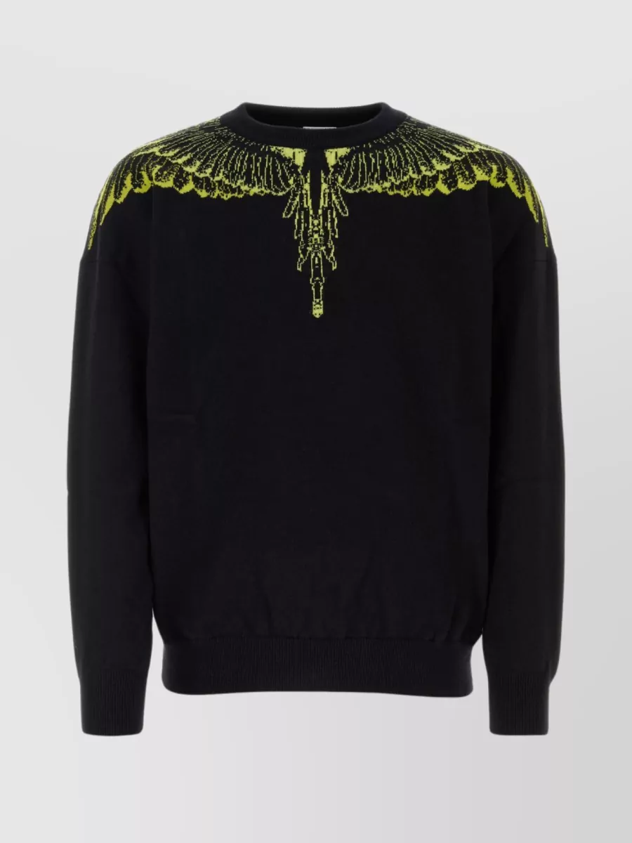 Shop Marcelo Burlon County Of Milan Ribbed Crew-neck Sweater With Embroidered Detailing In Black