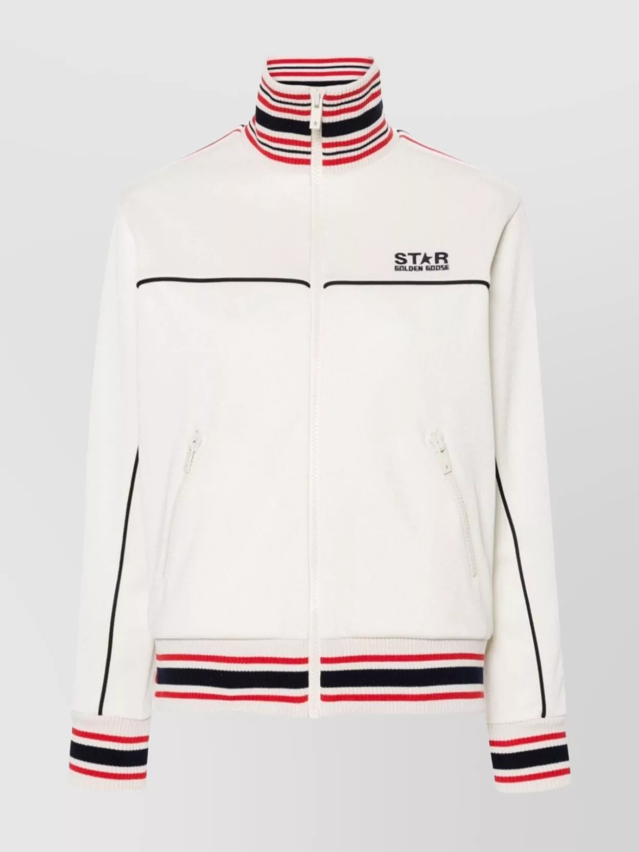 Shop Golden Goose Striped Tipping Stand-up Collar Jacket