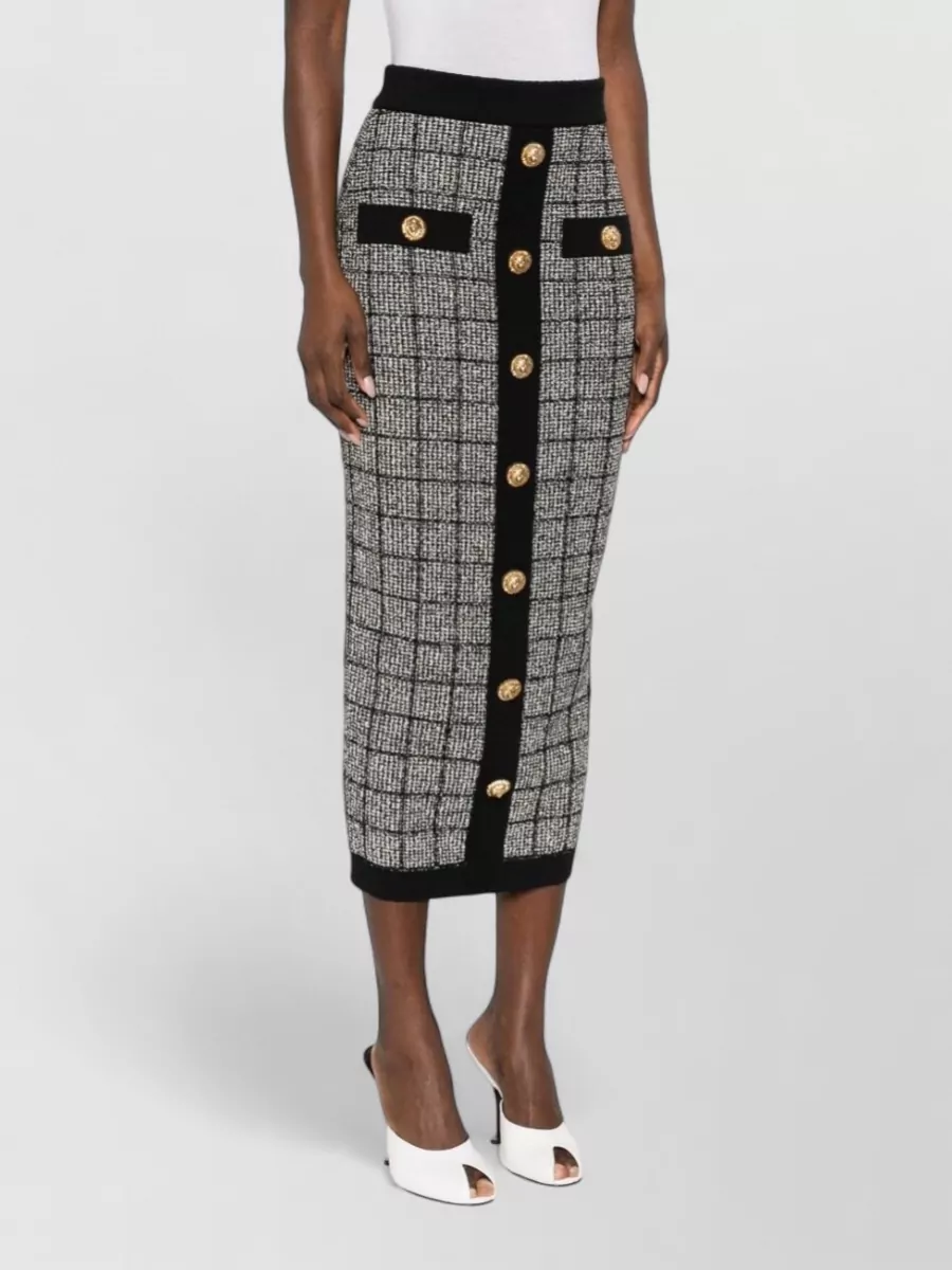 Balmain Tweed Long Skirt High Waist Midi