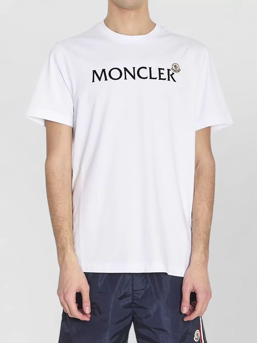 Moncler Cotton Ribbed Crewneck Short-Sleeve Logo-Print T-Shirt