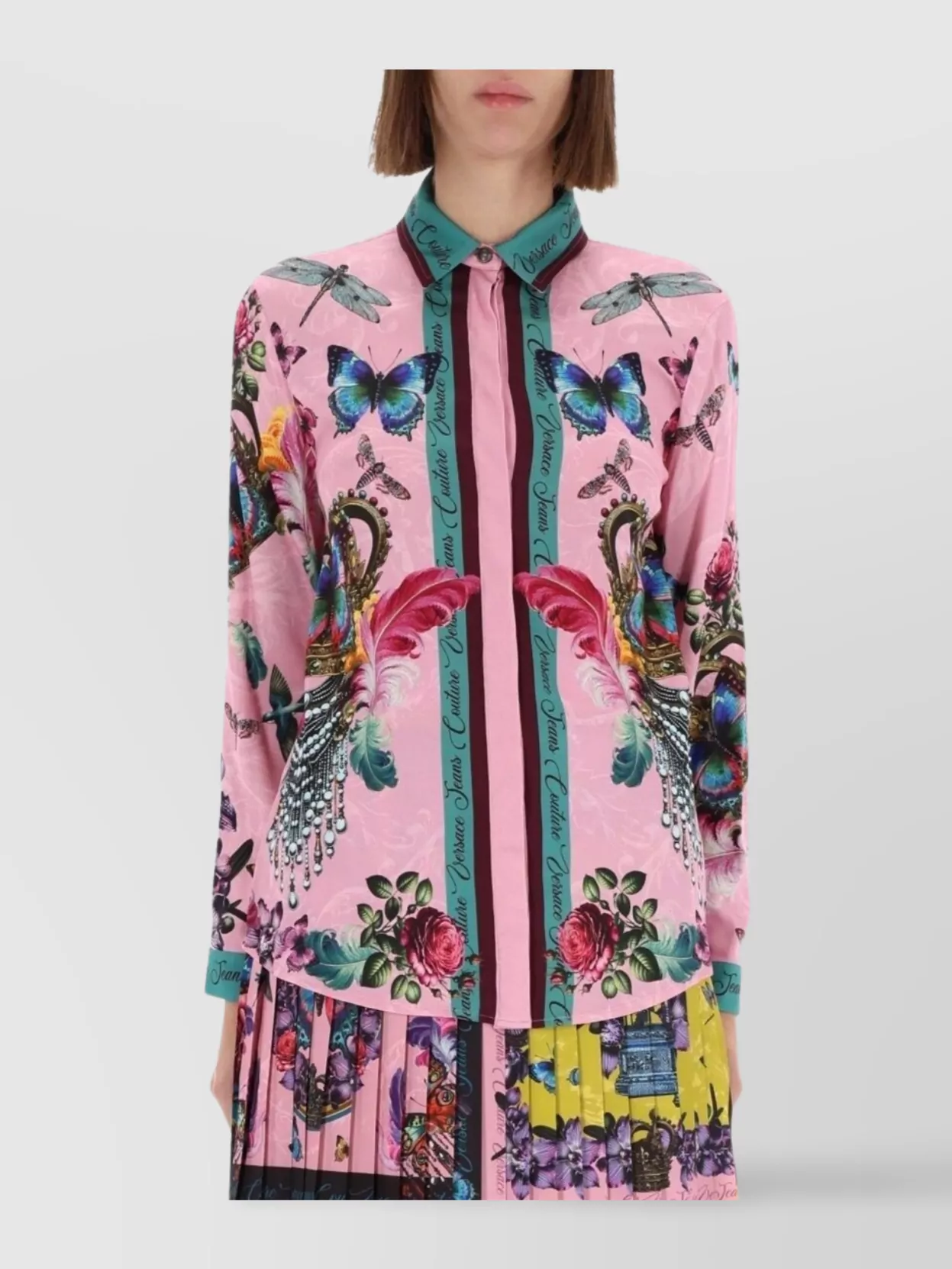 Versace Jeans Couture Floral Graphic Long Sleeve Collared Top