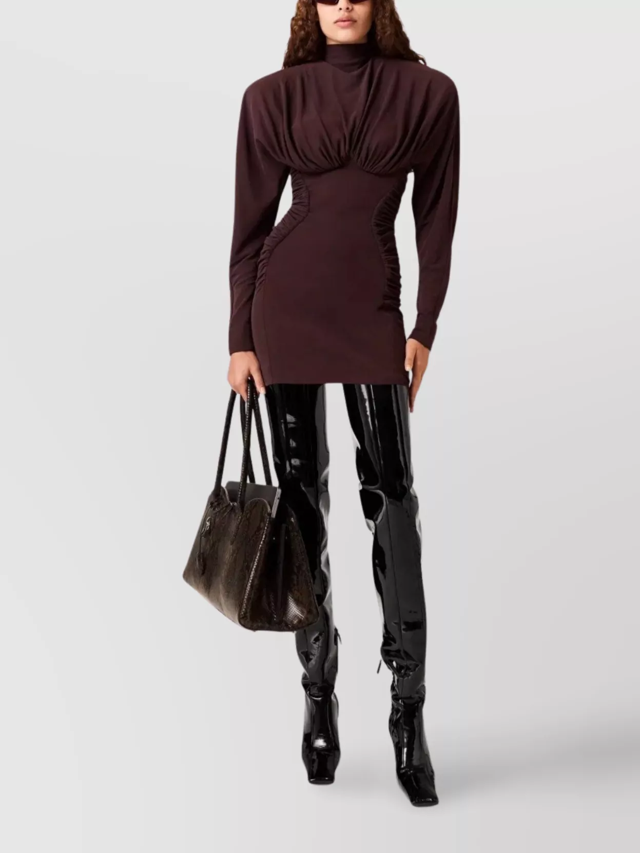 Stella Mccartney Draped High Neck Long Sleeve Mini Dress