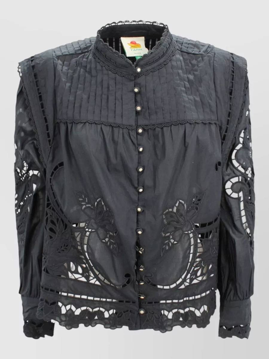 Farm Rio Embroidered High Neck Button Blouse