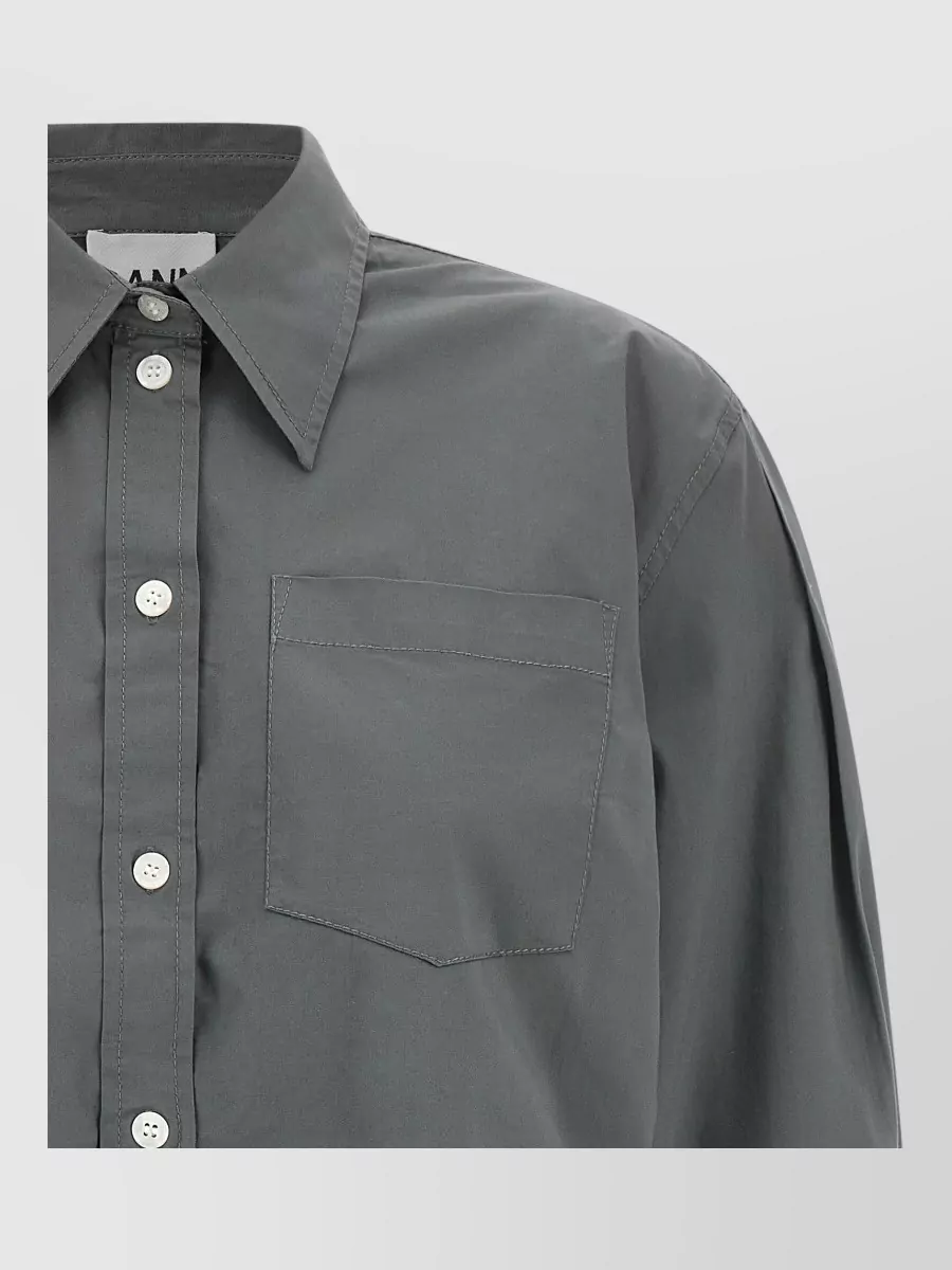 Ganni cropped lace-trim shirt