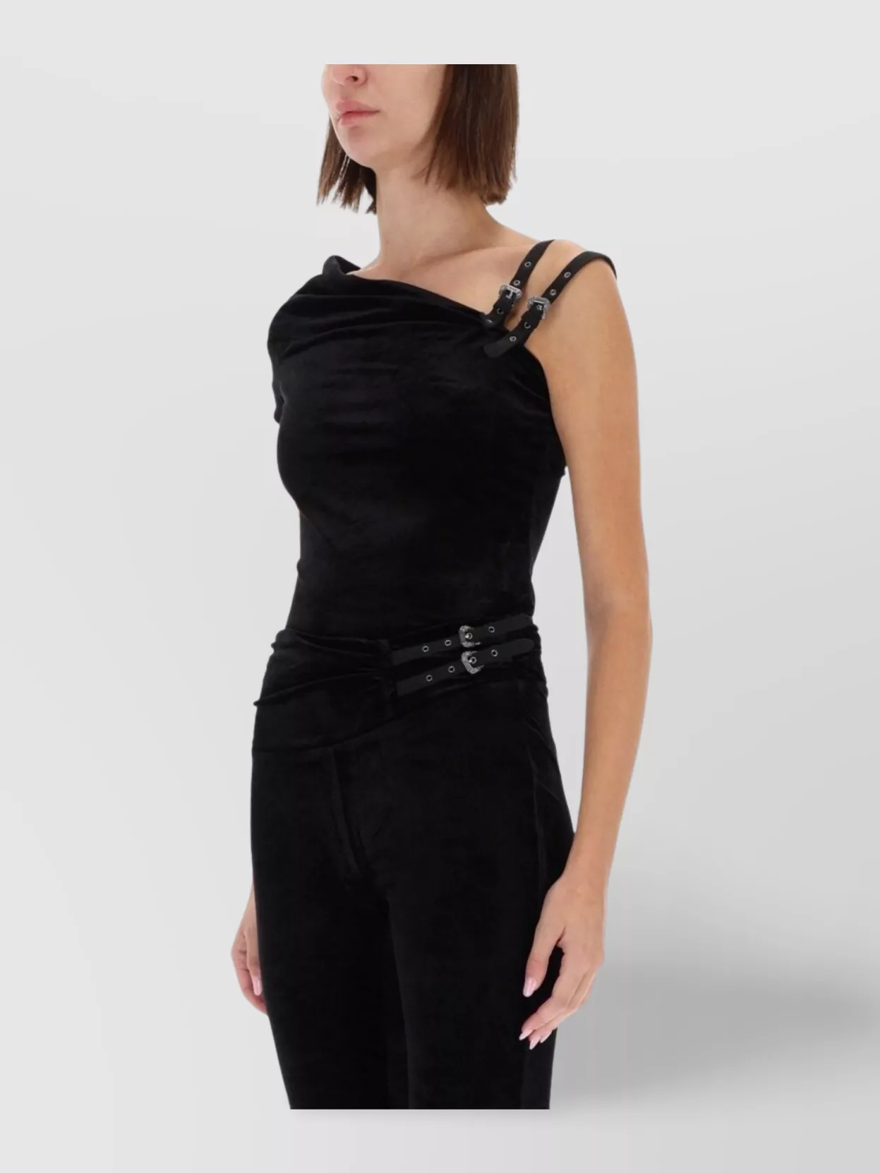 Versace Jeans Couture Asymmetric Velvet Top Fitted Silhouette Strap
