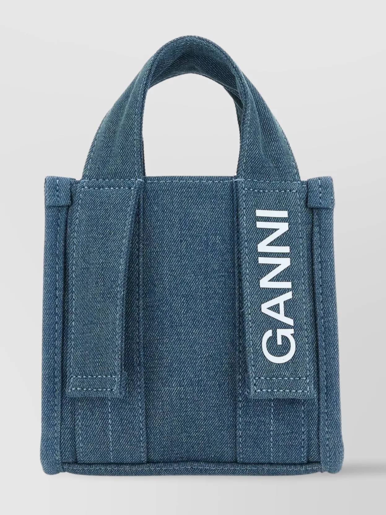 Shop Ganni Tech Denim Mini Bag With Adjustable Strap In Blue