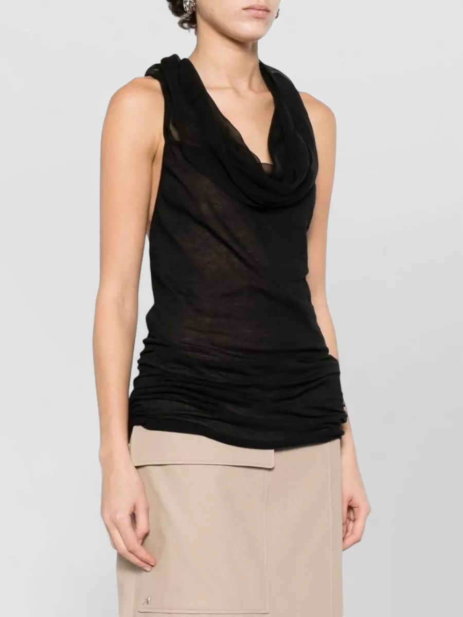 Rick Owens Sleeveless Draped Cowl Neck Sheer Top