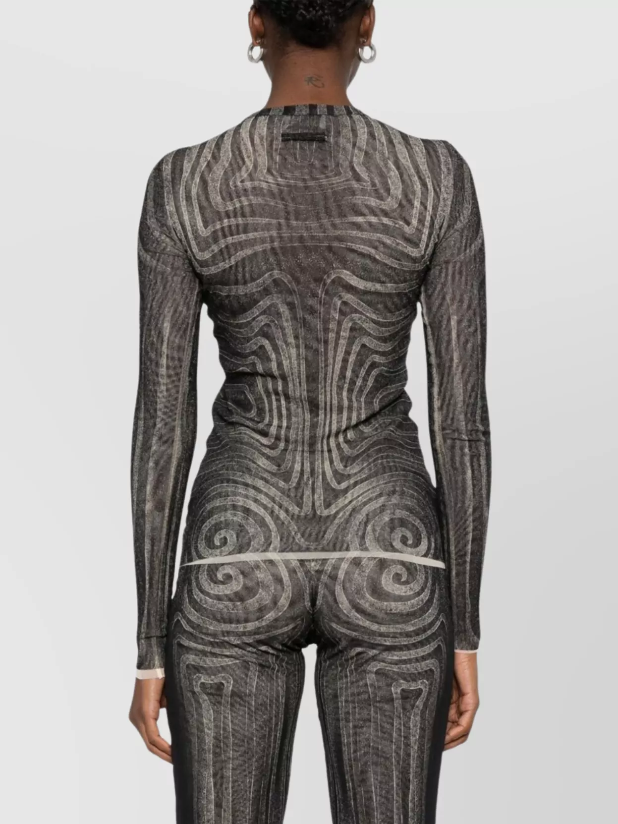 Jean Paul Gaultier Mesh Top With Geometric Pattern And Spiral Print In Grey