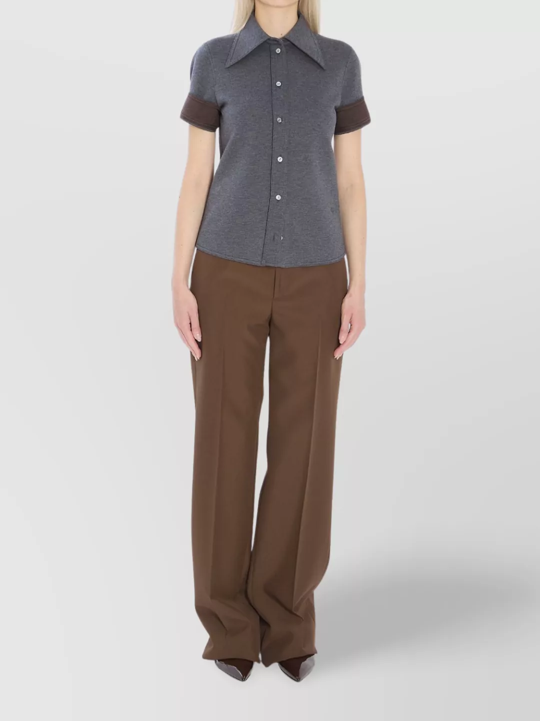 Gucci Jersey Shirt With Long Collar And Buttons In Gray