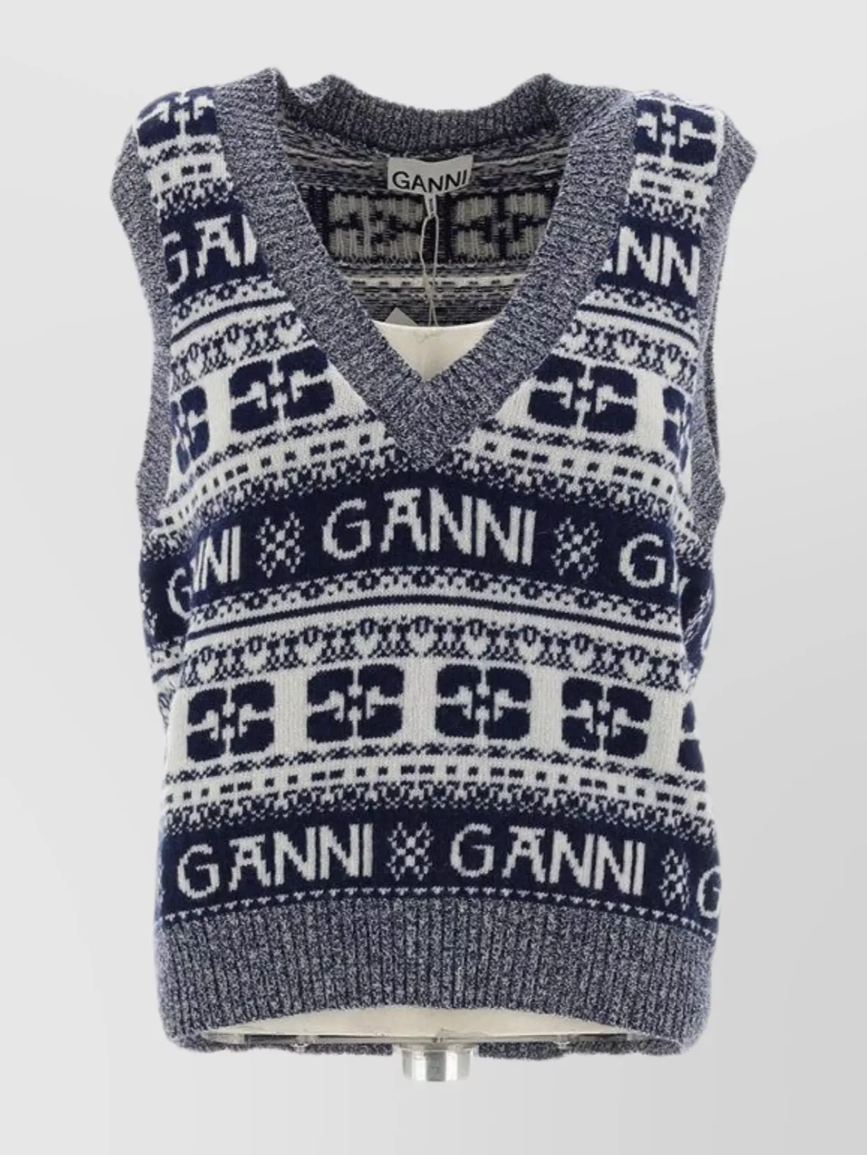 Shop Ganni Knit Pattern Sleeveless V-neck Vest