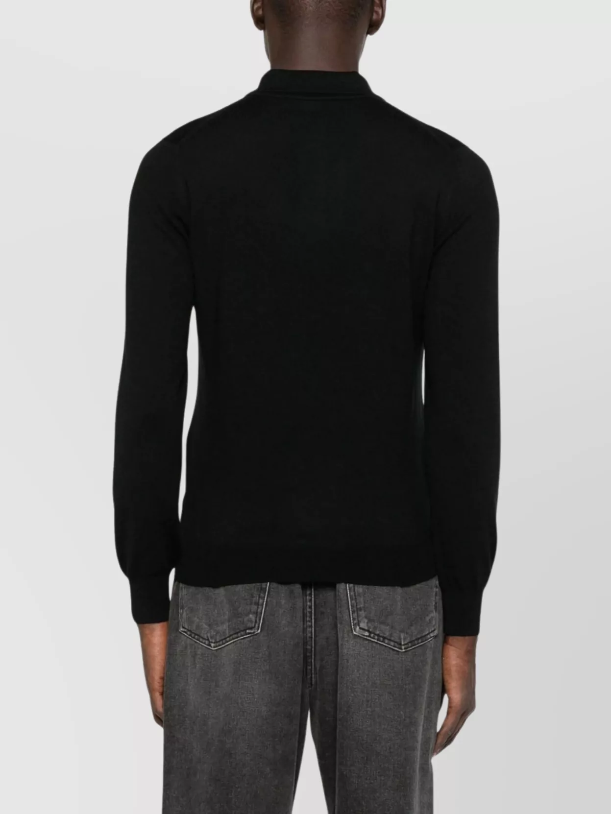 Tagliatore Wool Polo Shirt With Long Sleeves And Ribbed Hem In Black