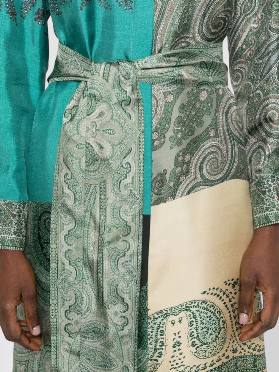 Pierre Louise Mascia Silk Maxi Dress Belted Paisley Print