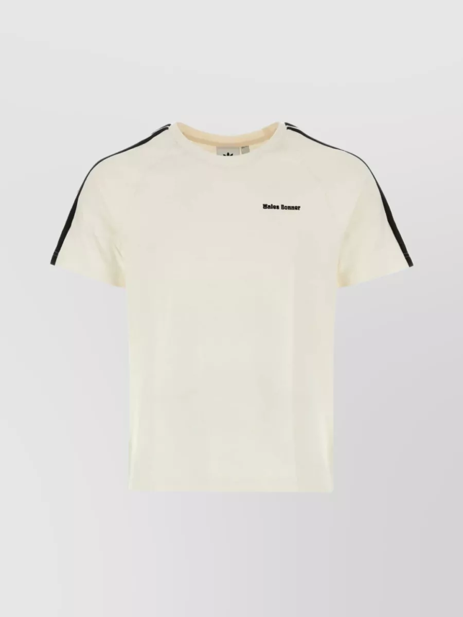 Shop Adidas Originals Organic Cotton Crew-neck T-shirt With Contrasting Sleeve Bands In Cream