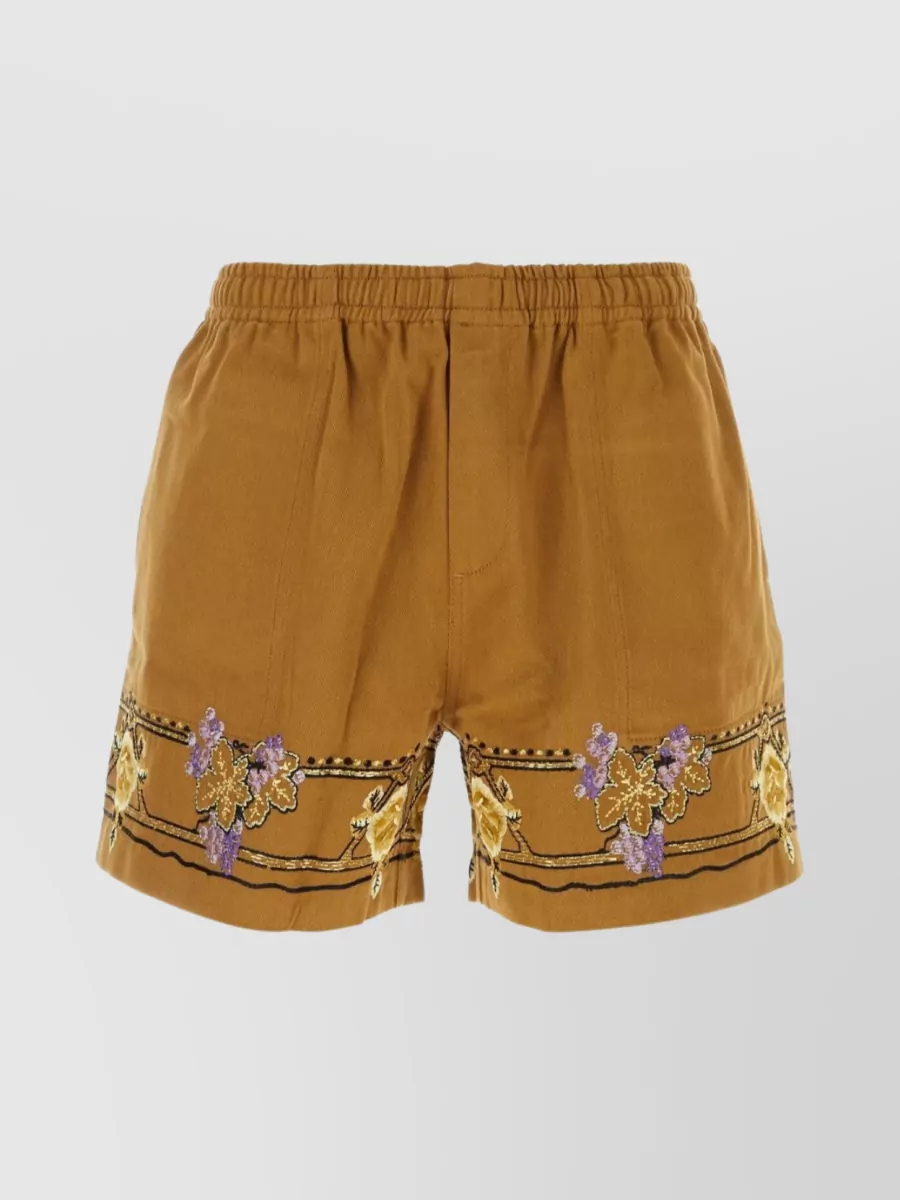 Shop Bode Embroidered Cotton Bermuda Shorts In Brown
