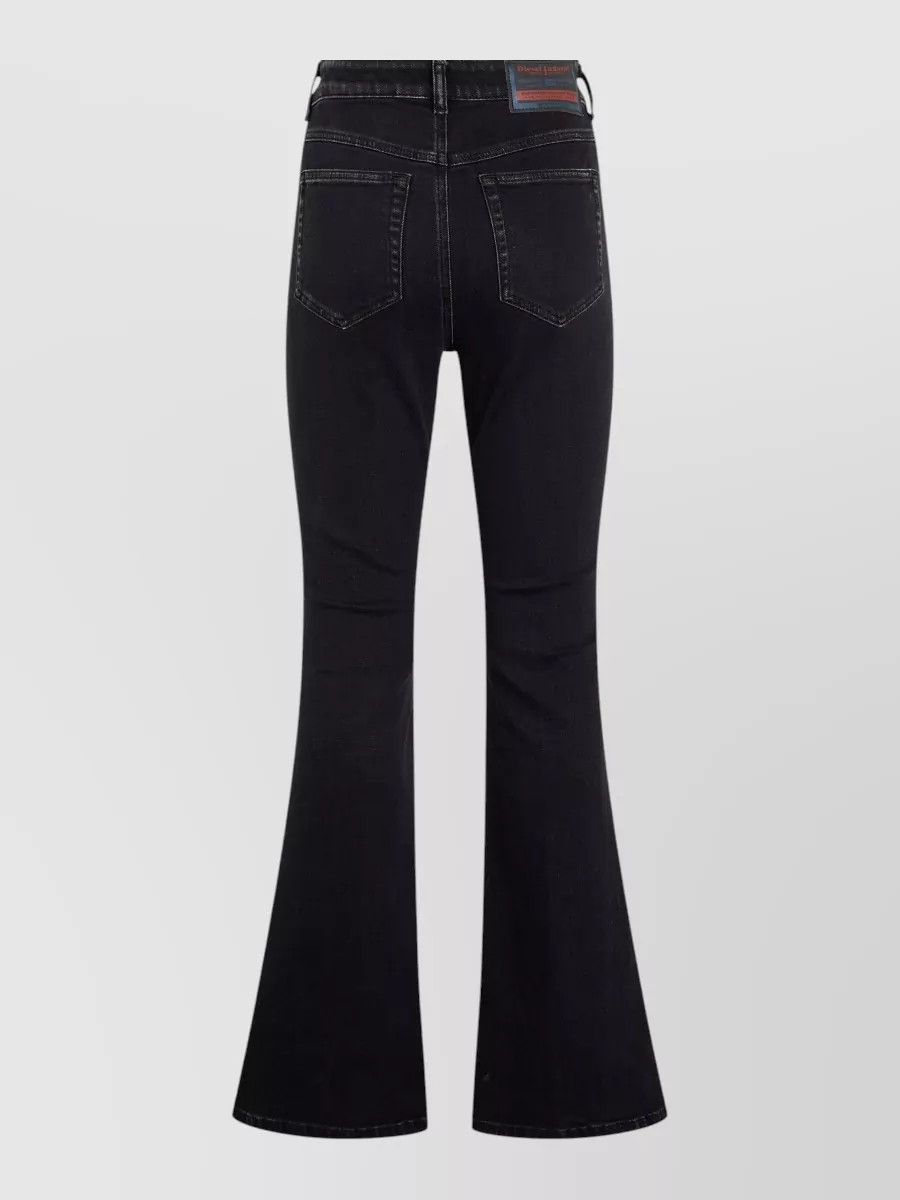 Diesel High Waisted Flared Cotton Denim Jeans In Black