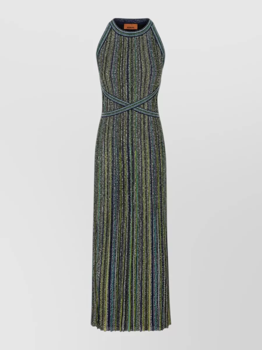 Missoni sleeveless high-neck striped embellished maxi dress