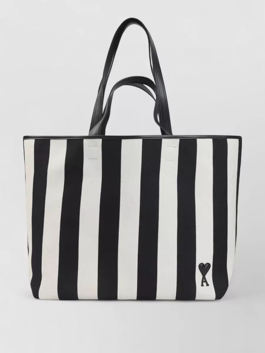 Ami Paris Striped Canvas Tote Bag