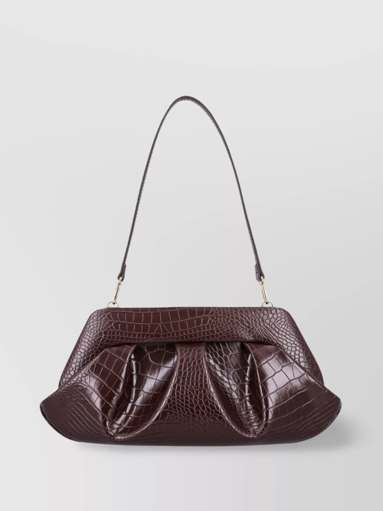 Themoirè Crocco Emb Structured Top Handle Shoulder Bag