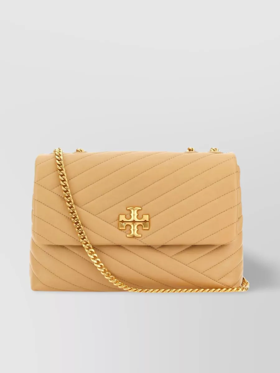 Shop Tory Burch Foldover Quilted Shoulder Bag With Chain Strap In Cream
