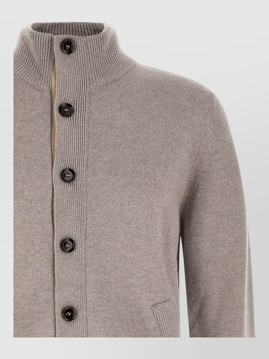 Brioni Cashmere Ribbed Collar Cardigan