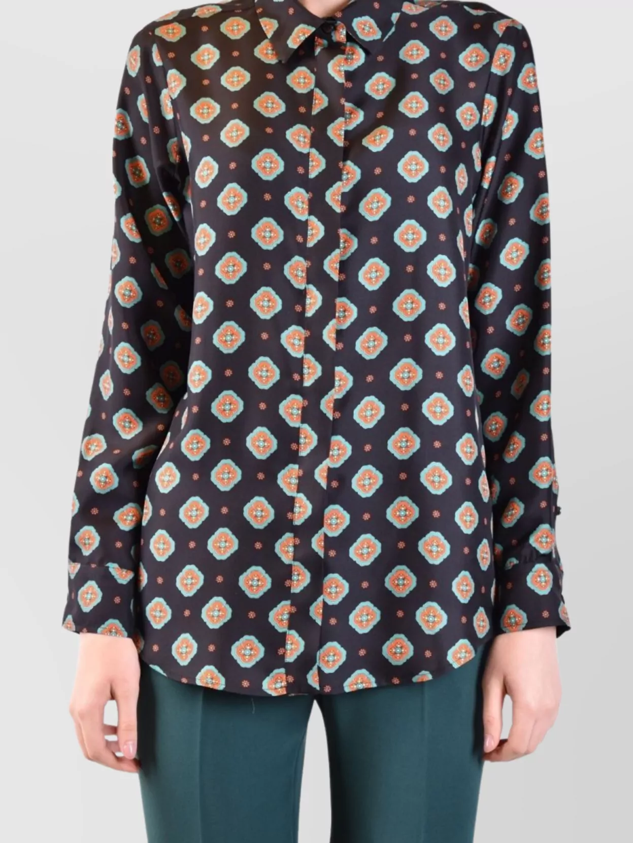 Alberto Biani Printed Collared Shirt Long Sleeves In Black