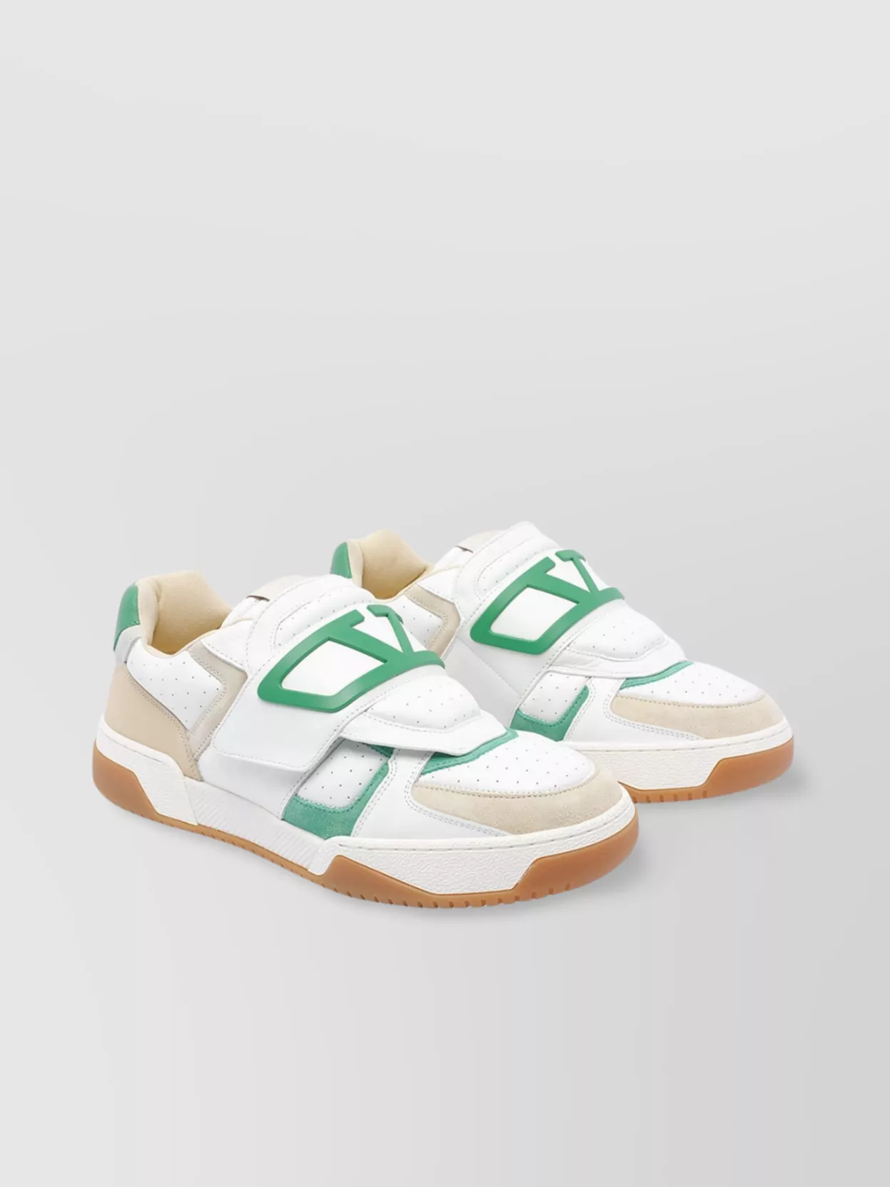 Valentino Low Top Leather Sneakers With Perforated Round Toe In Multi