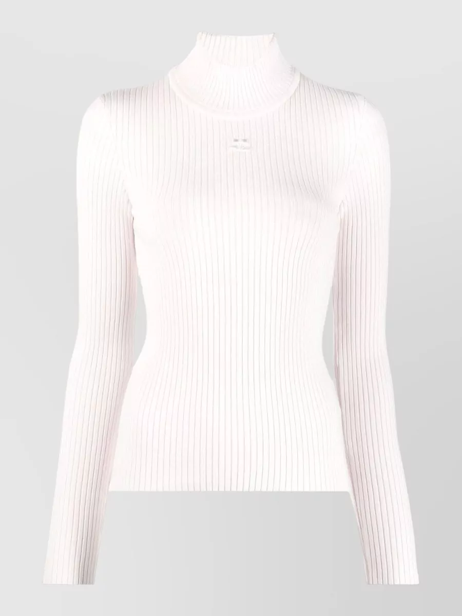 Courrèges Reedition Rib Knit High Neck Sweater In White