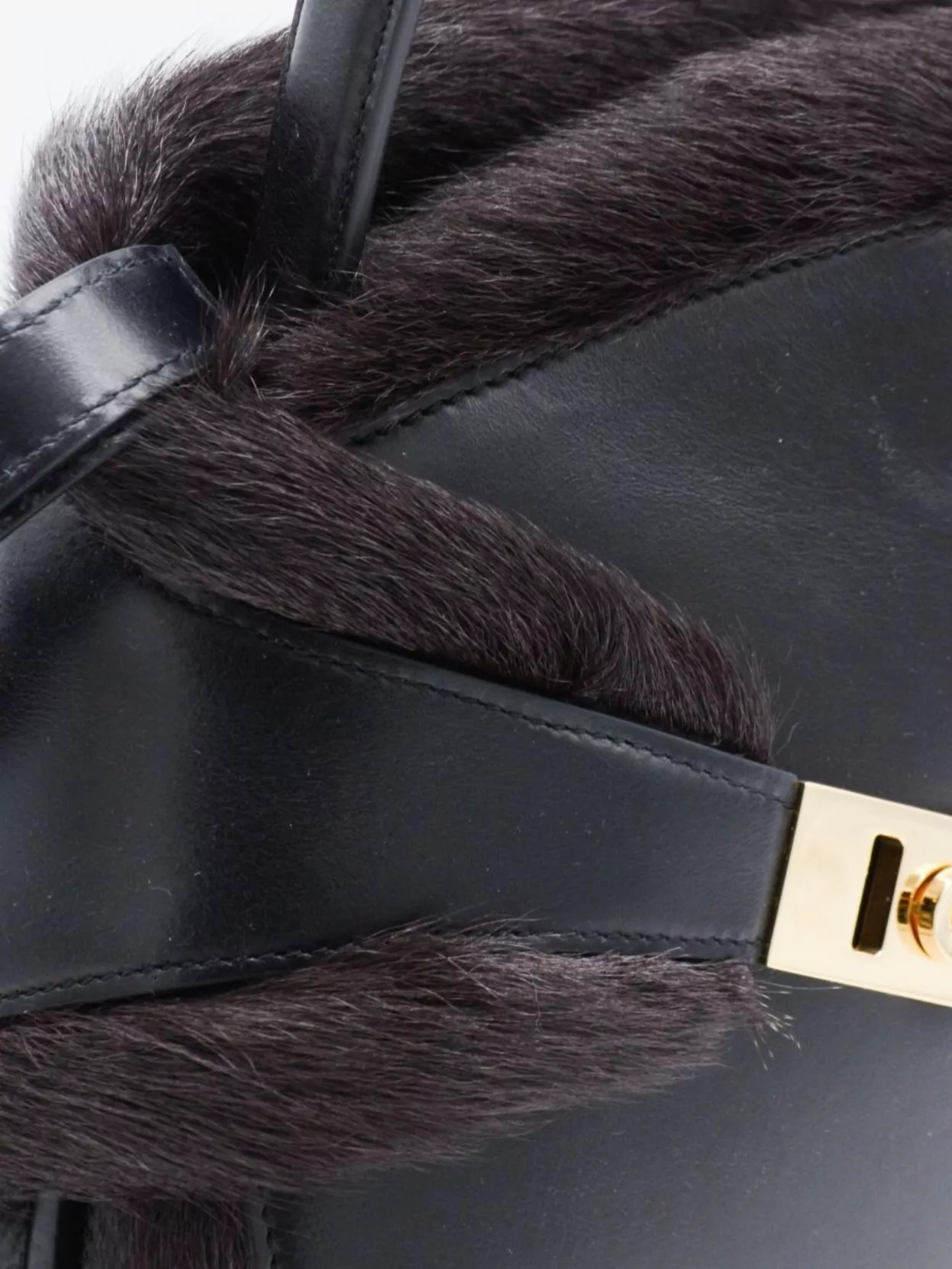 Ferragamo Structured Shoulder Bag Fur Trim