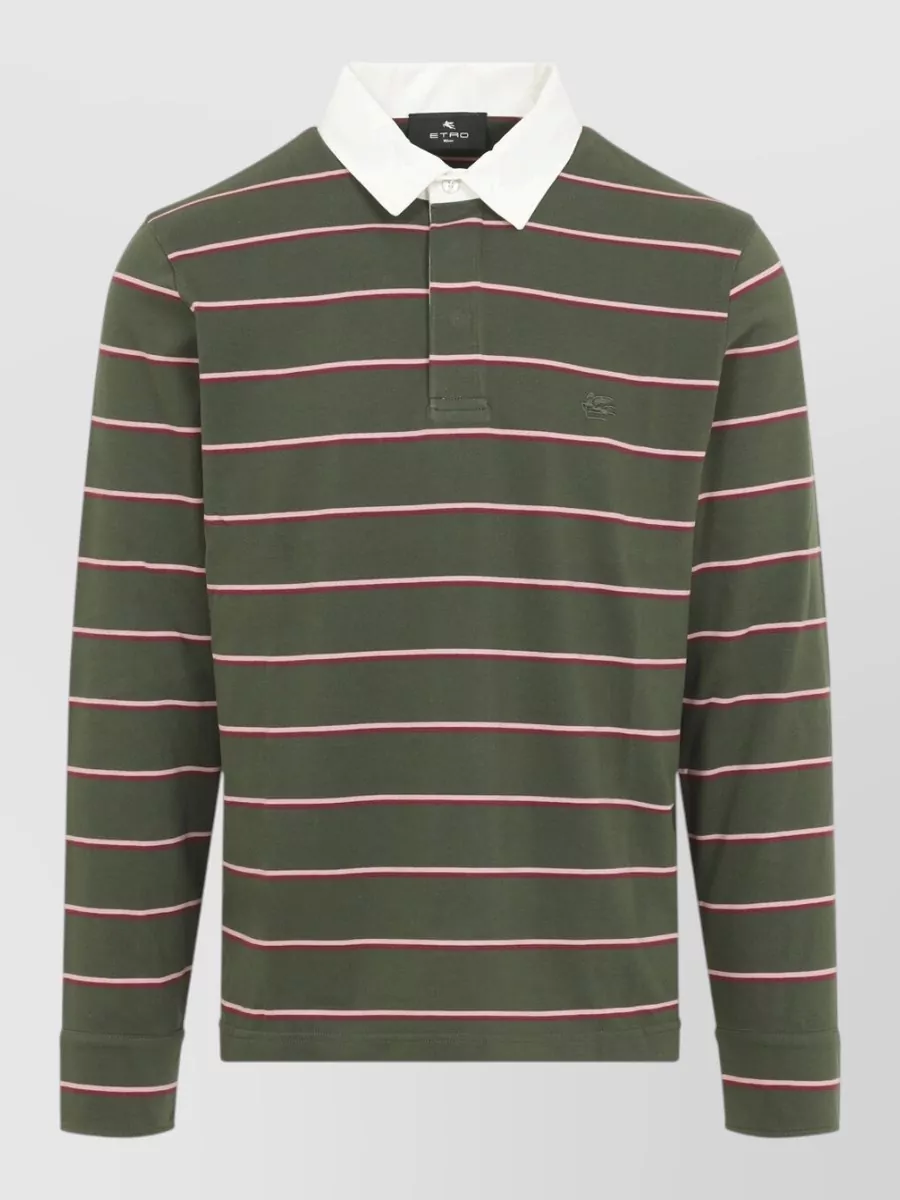 Etro Striped Long-Sleeve Polo Shirt