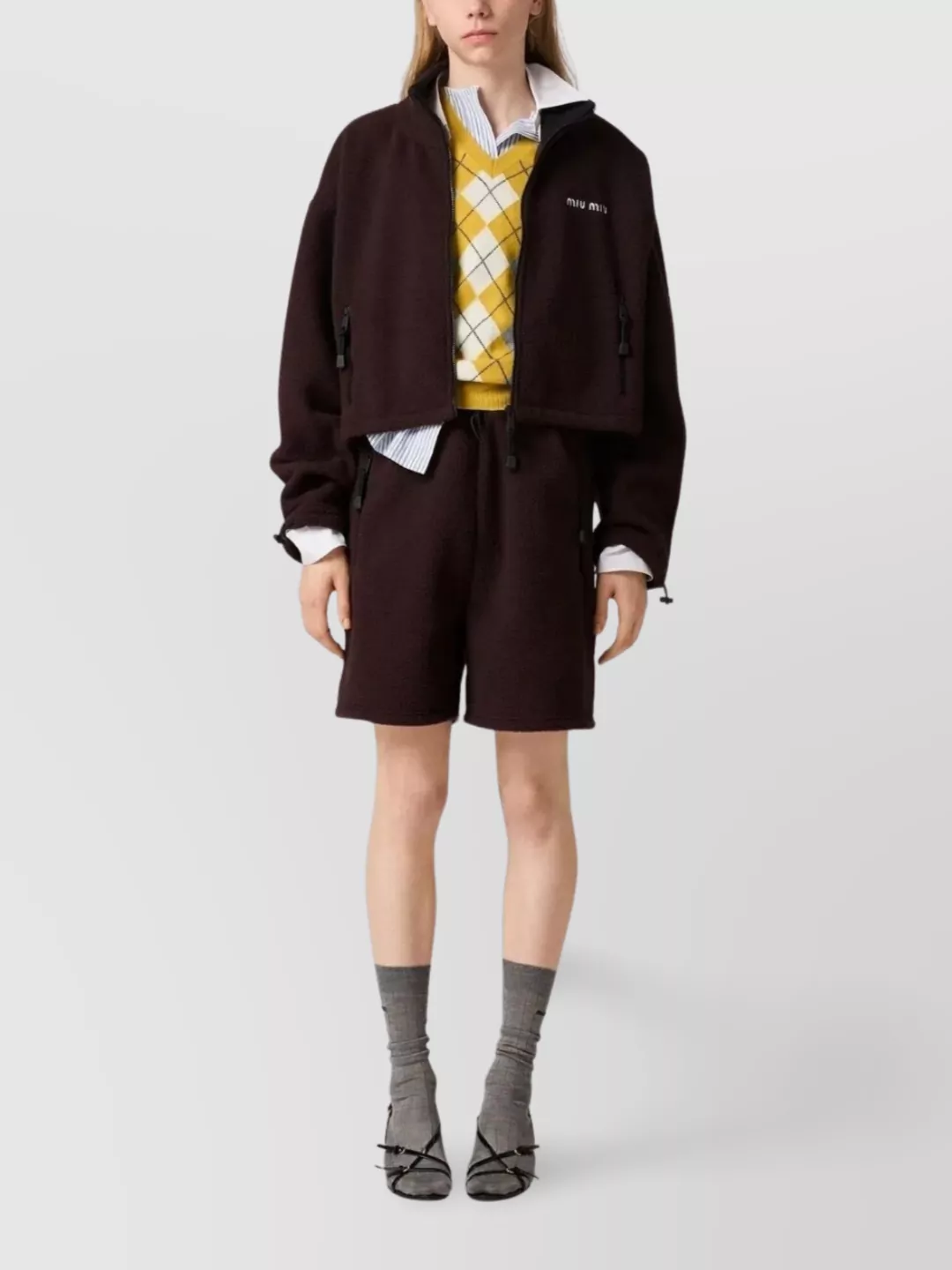 Miu Miu Cashmere Argyle Knitwear Sleeveless V-Neck