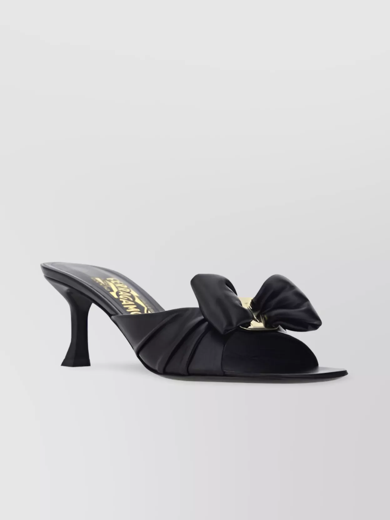 Shop Ferragamo Vara Bow Calfskin Slide Sandals
